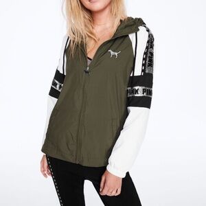 Victoria's Secret Pink Bling Campus Hoodie Anorak Jacket Olive Green XS S